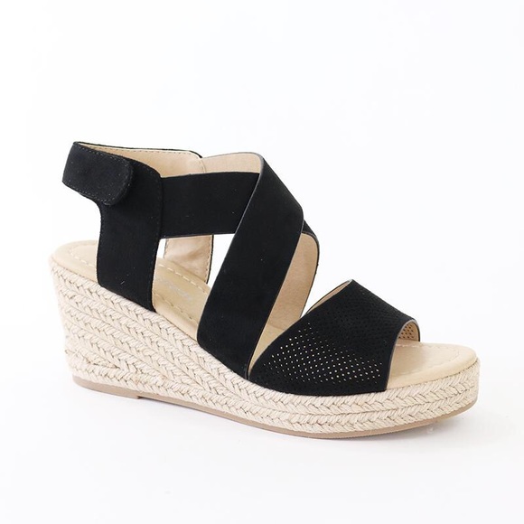 preview black perforated espadrille sandal - Picture 4 of 6